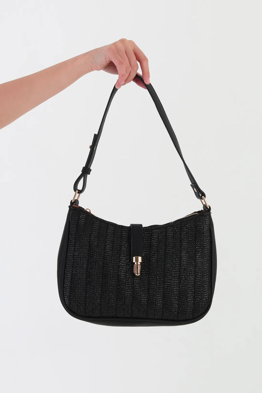 Solea Mix Renk Hasır Omuz Çantası - Siyah