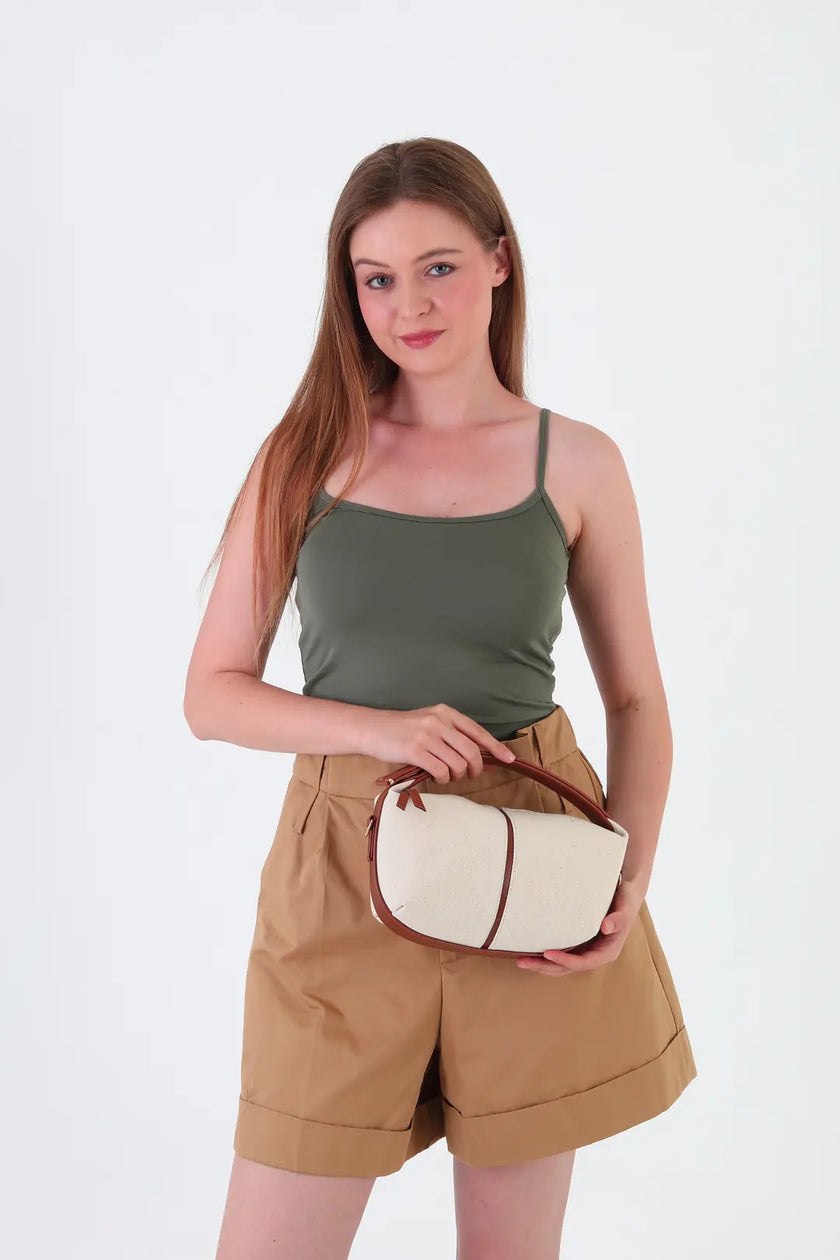 Flowers Kanvas El Çantası Taba