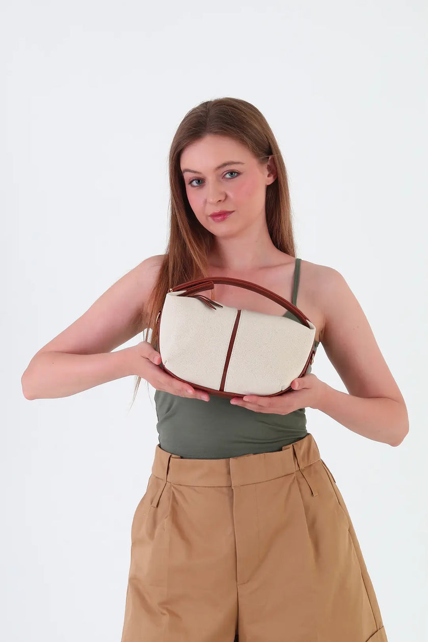 Flowers Kanvas El Çantası Taba