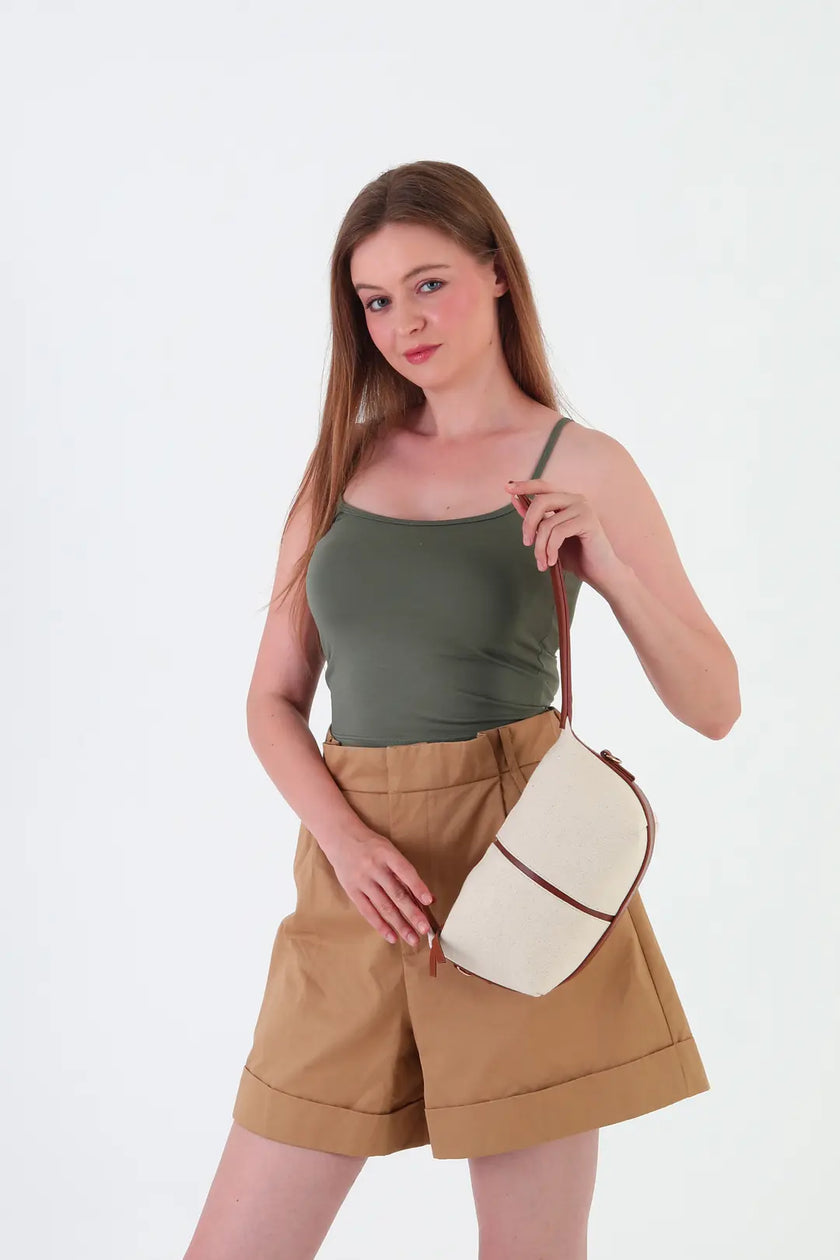 Flowers Kanvas El Çantası Taba