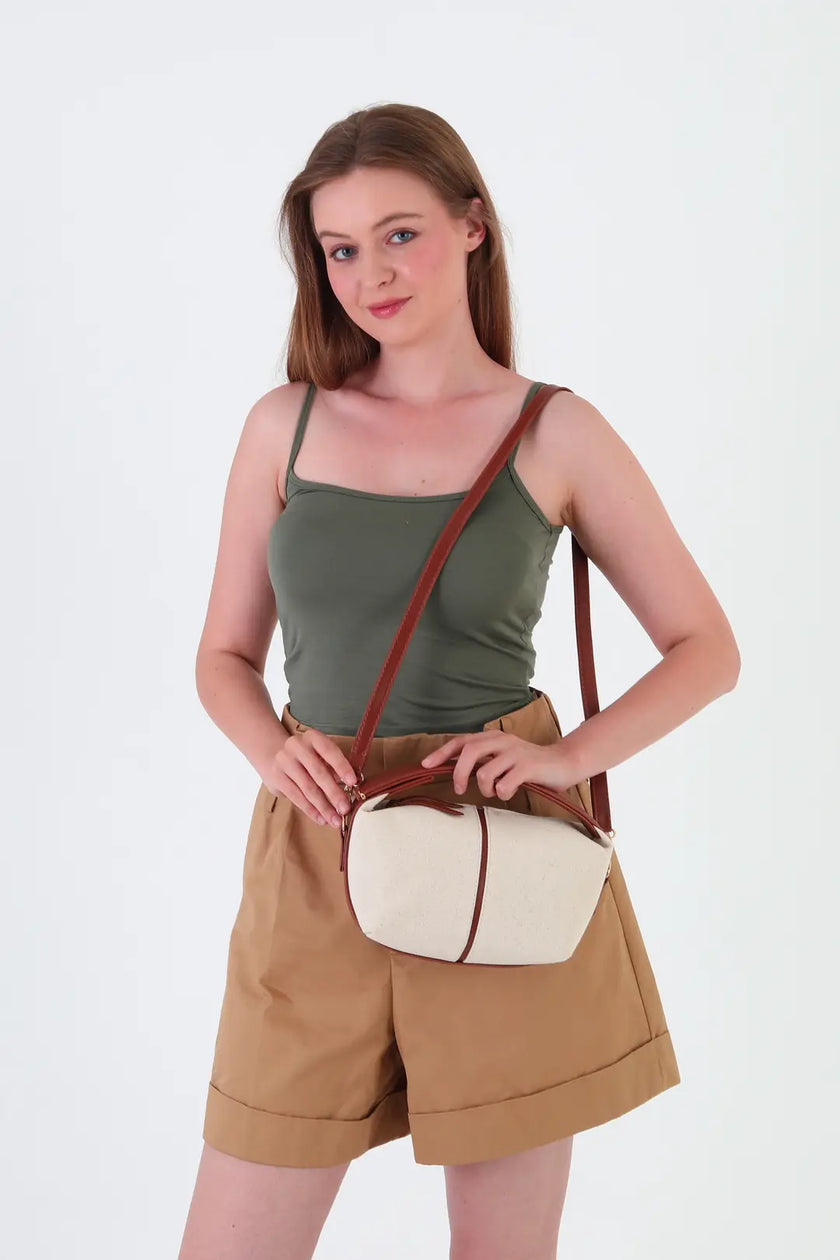 Flowers Kanvas El Çantası Taba