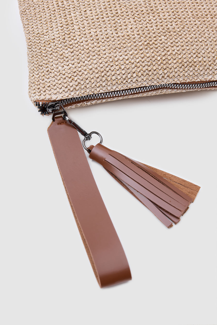 Coconut Hasır Clutch El Çantası - Taba