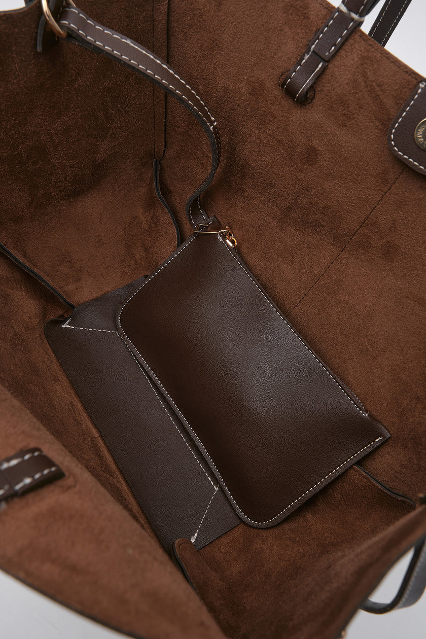 Mira El ve Omuz Askılı Deri Çanta - Kahverengi