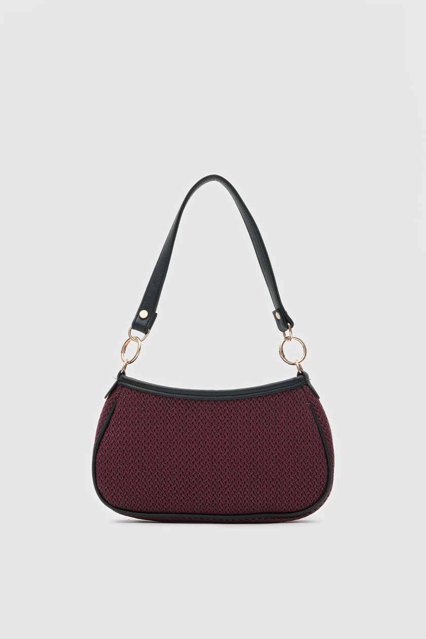Hazel Hasır Görünümlü Baget Çanta Bordo