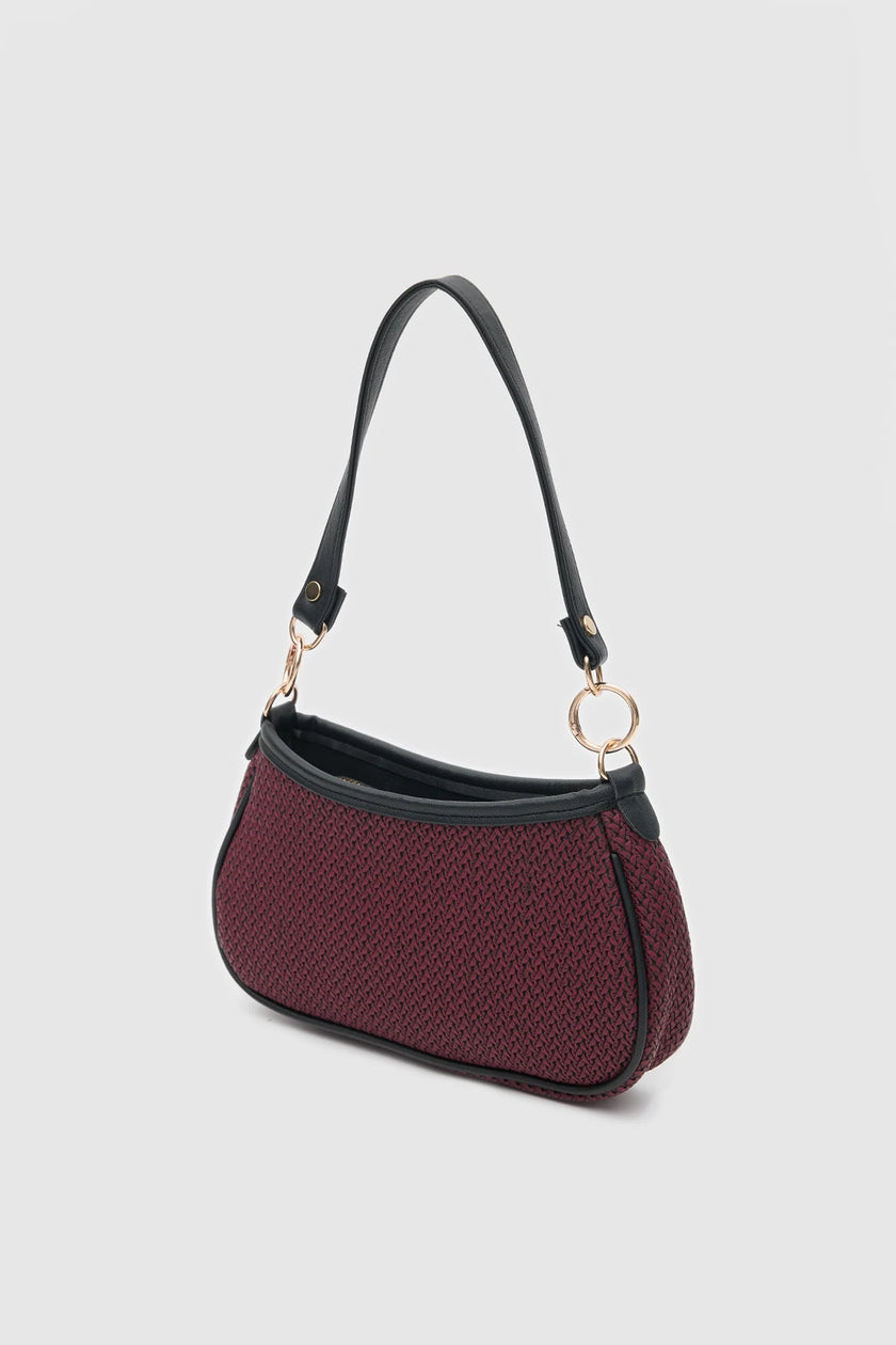 Hazel Hasır Görünümlü Baget Çanta Bordo