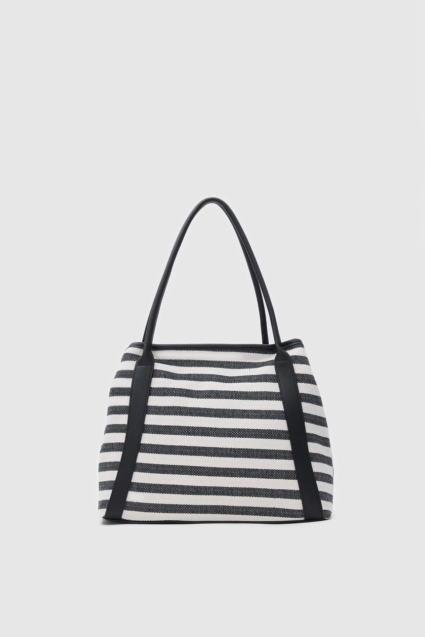 Lecce Çizgi Desenli Kanvas Çanta Siyah