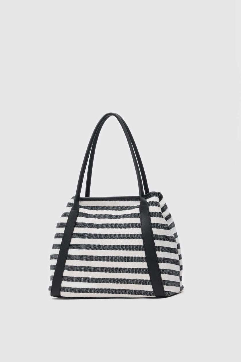 Lecce Çizgi Desenli Kanvas Çanta Siyah