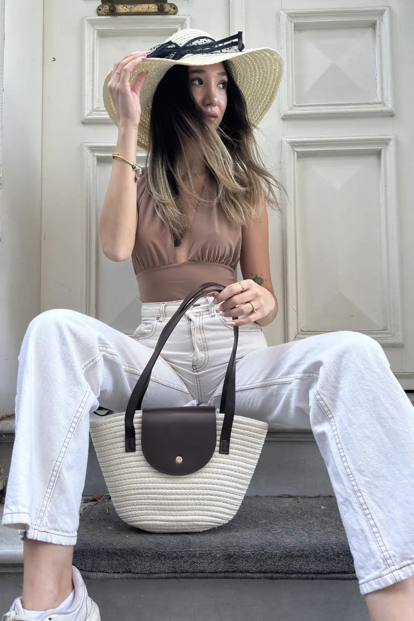 Flores Hasır Baget Çanta Krem