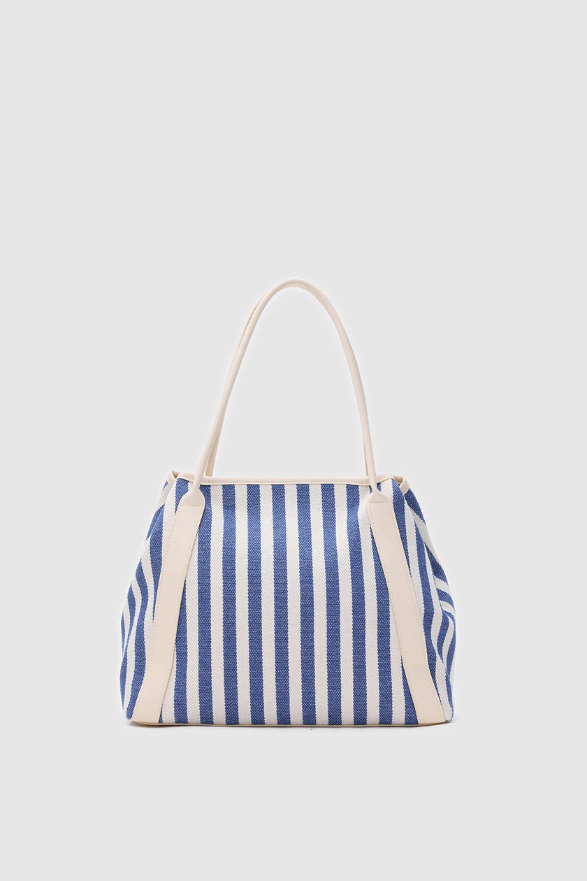 Lecce Çizgi Desenli Kanvas Çanta Mavi