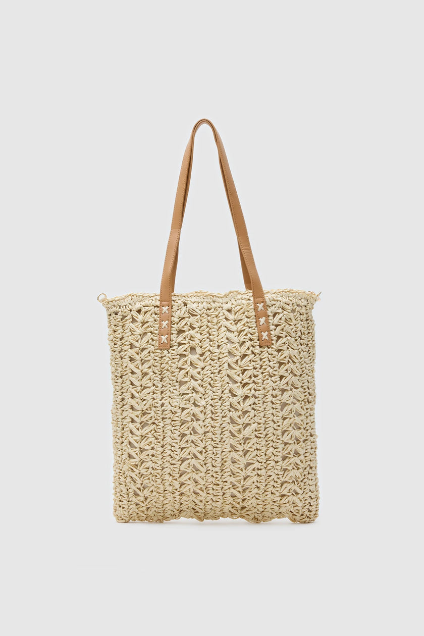 Piem Hasır El ve Omuz Çantası krem