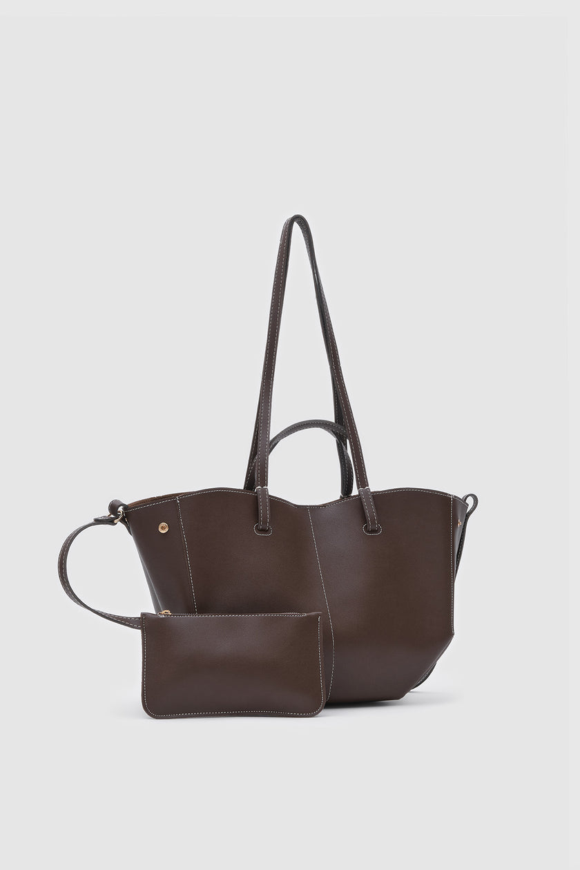 Mira El ve Omuz Askılı Deri Çanta - Kahverengi