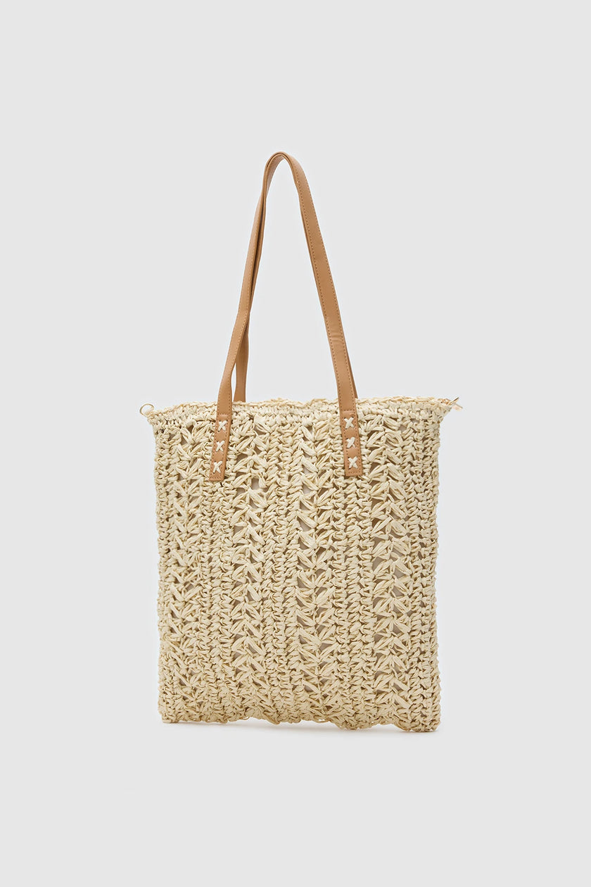 Piem Hasır El ve Omuz Çantası krem