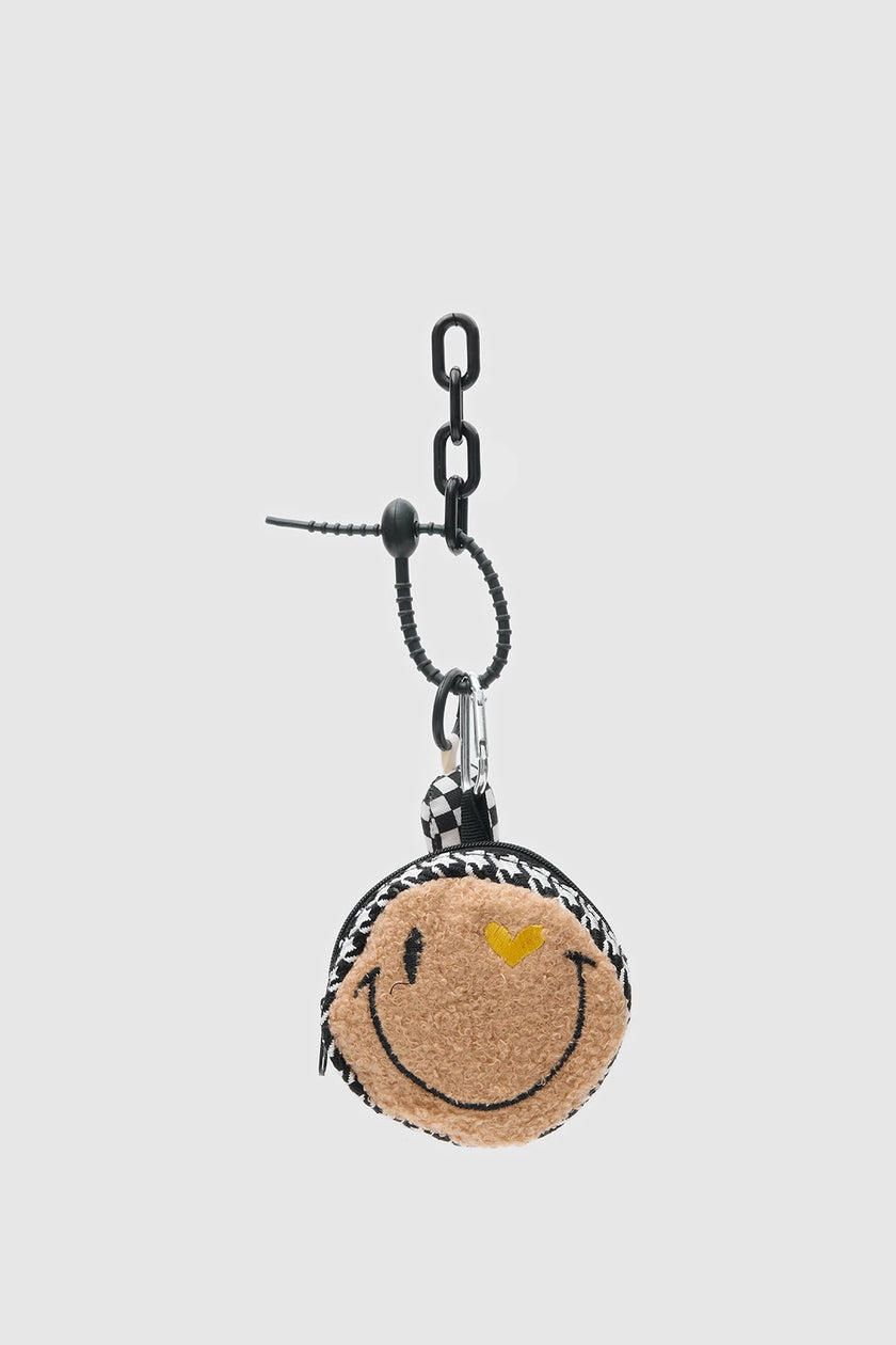 Gülen Surat Emojili Çanta Charmı ve Bozuk Para Kesesi Bej