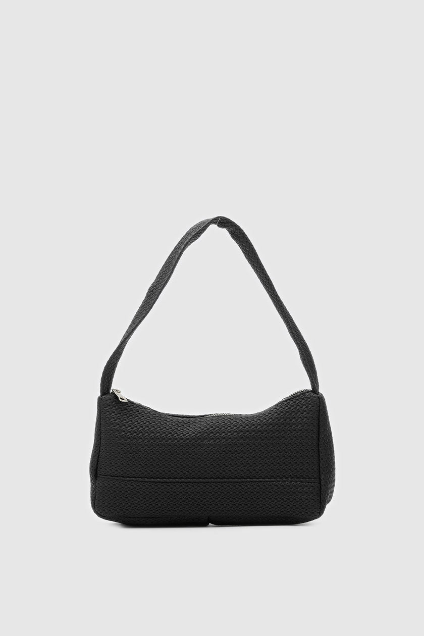 Linea Hasır Görünümlü Baget Çanta Siyah