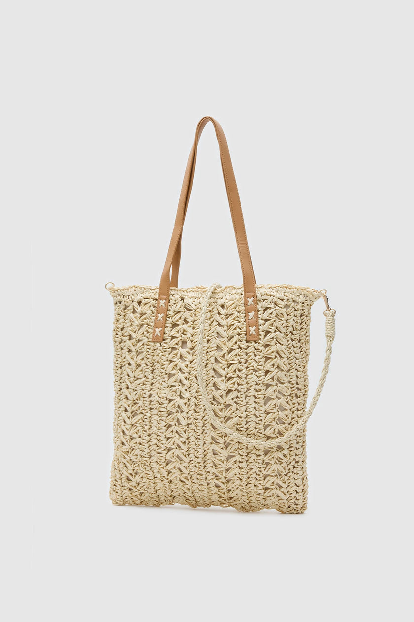 Piem Hasır El ve Omuz Çantası krem