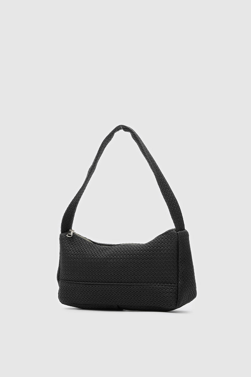 Linea Hasır Görünümlü Baget Çanta Siyah