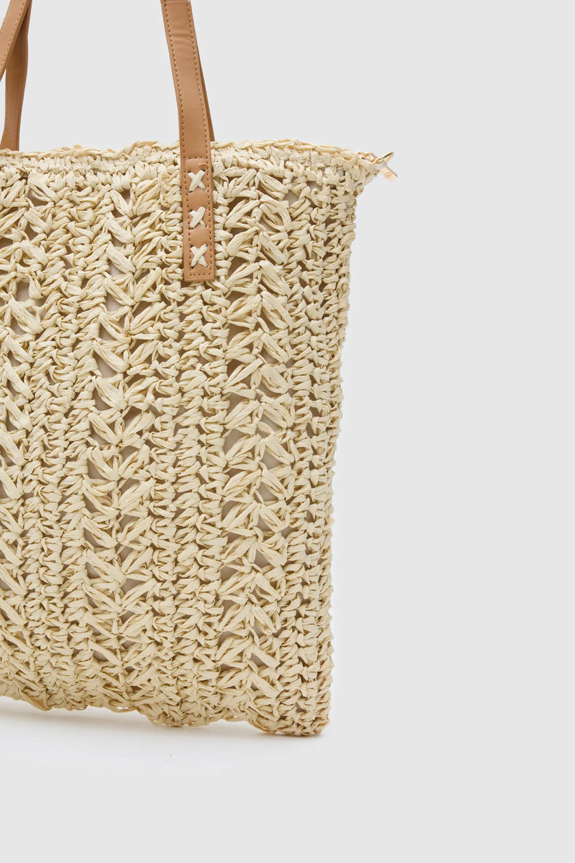 Piem Hasır El ve Omuz Çantası krem