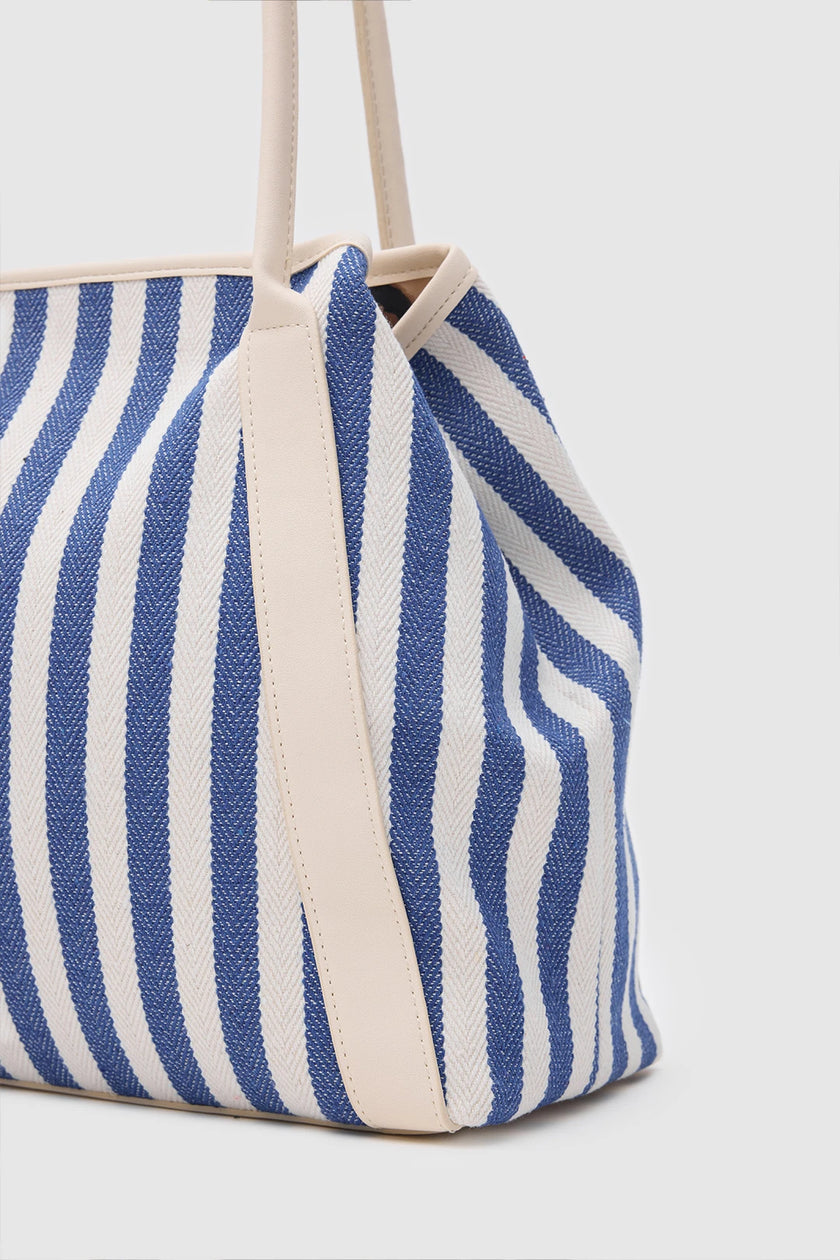 Lecce Çizgi Desenli Kanvas Çanta Mavi