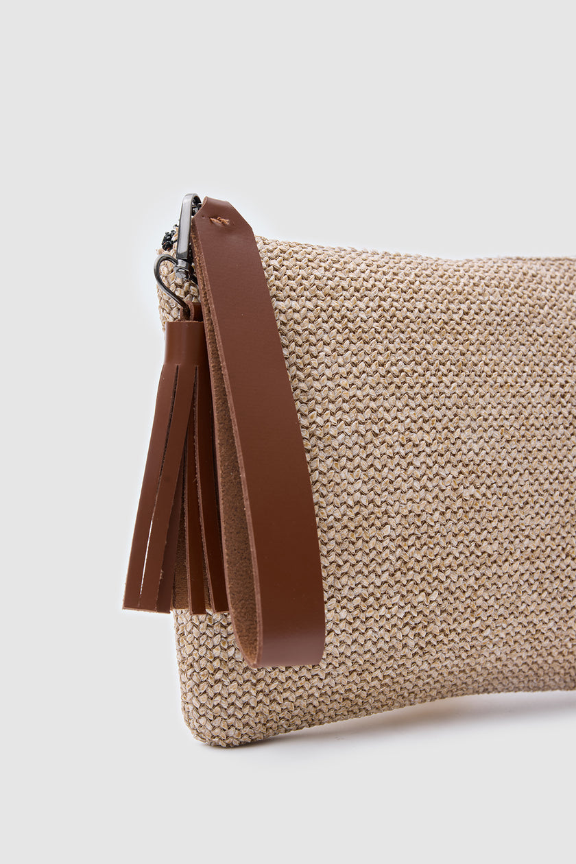 Coconut Hasır Clutch El Çantası - Taba