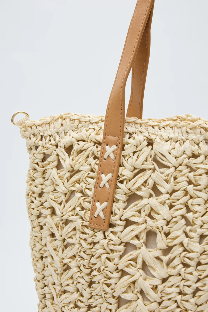 Piem Hasır El ve Omuz Çantası krem