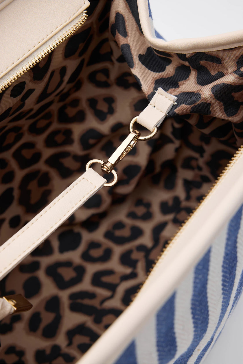 Lecce Çizgi Desenli Kanvas Çanta Mavi