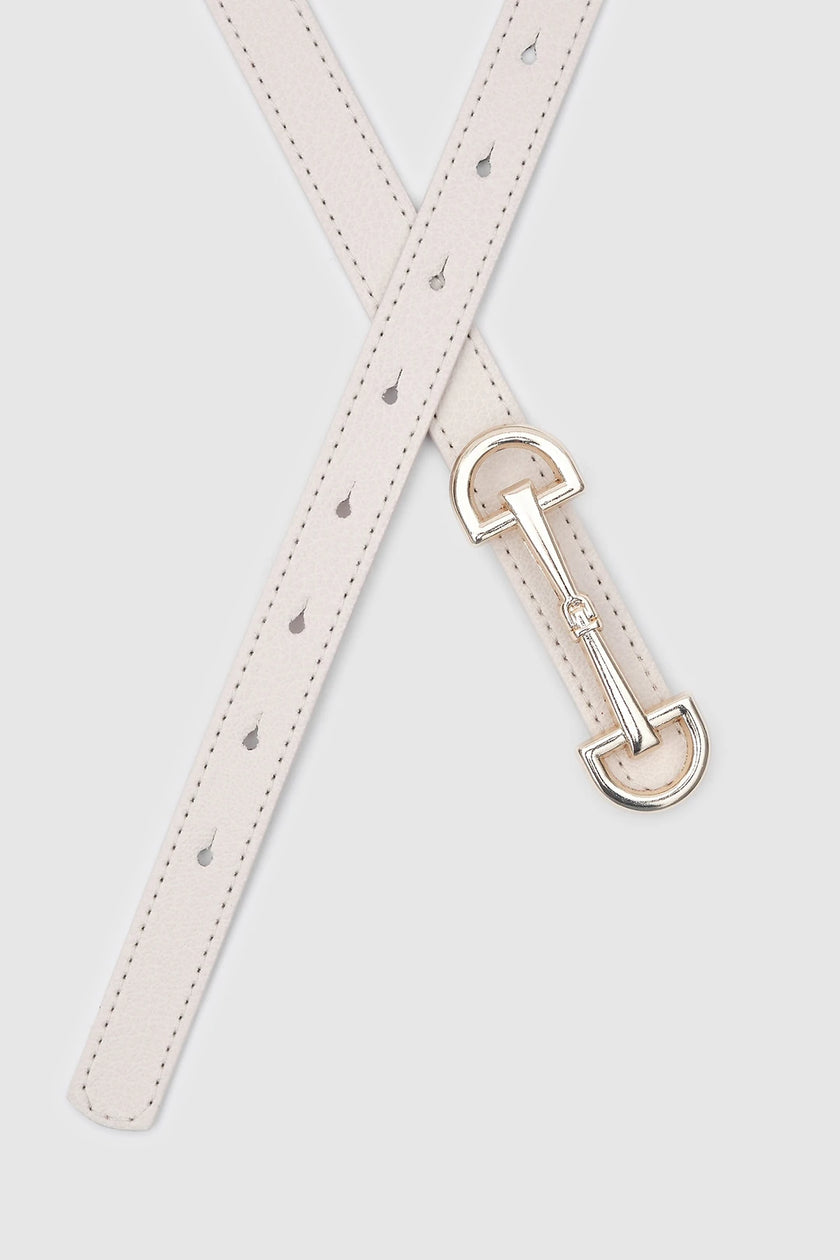 Guonn Uzun Tokalı Deri Kemer Beyaz