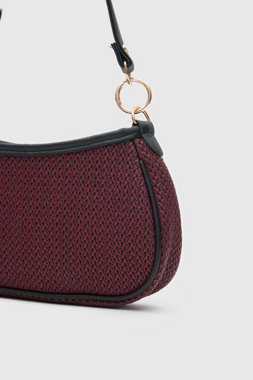 Hazel Hasır Görünümlü Baget Çanta Bordo