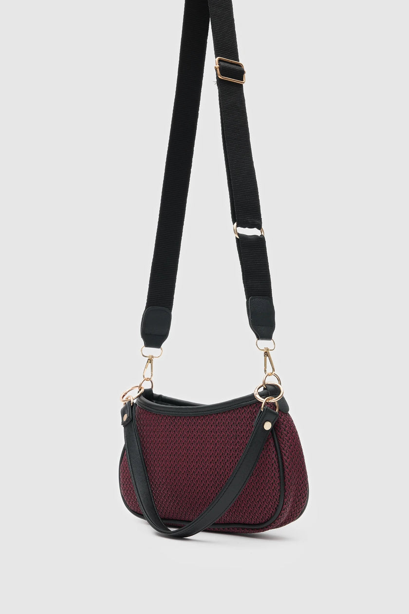 Hazel Hasır Görünümlü Baget Çanta Bordo