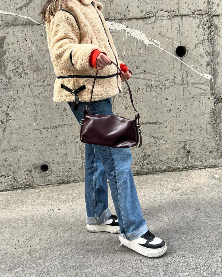 Hola Halka Detaylı El ve Omuz Çantası - Mürdüm