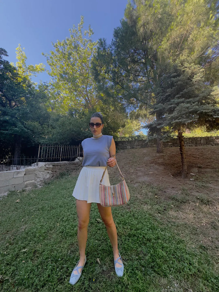 Solea Mix Renk Hasır Omuz Çantası -  Mavi