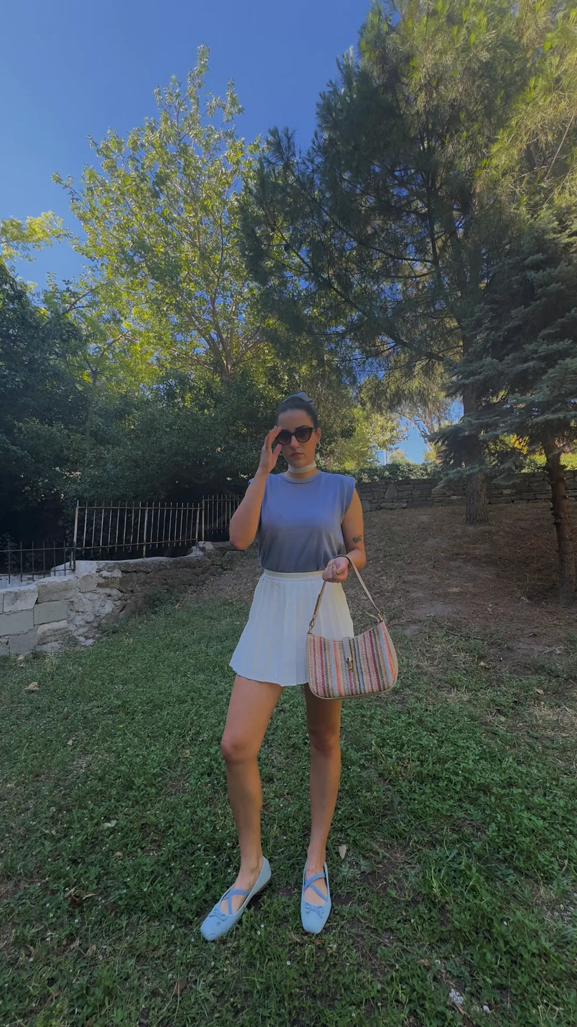 Solea Mix Renk Hasır Omuz Çantası -  Mavi