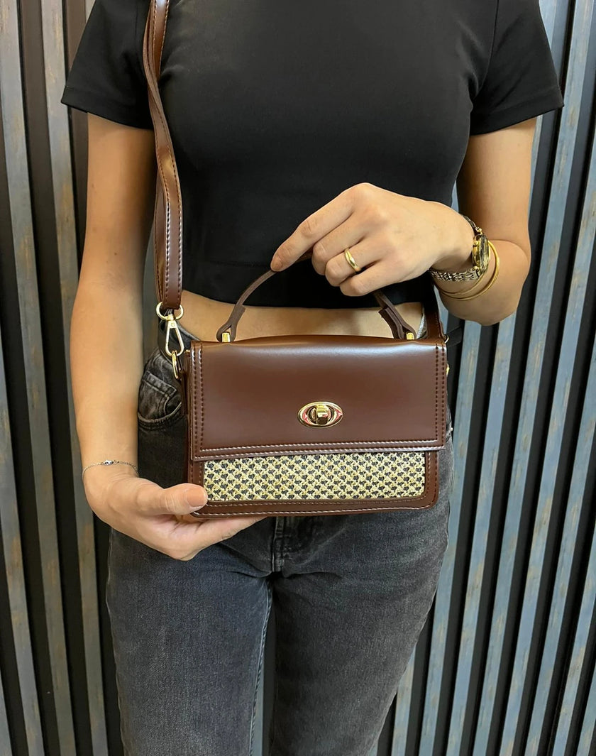 Misti Hasır Detaylı Çapraz Çanta Taba