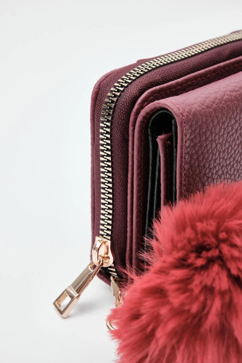 Lotus Ponpon Detaylı Yumuşak Cüzdan Bordo