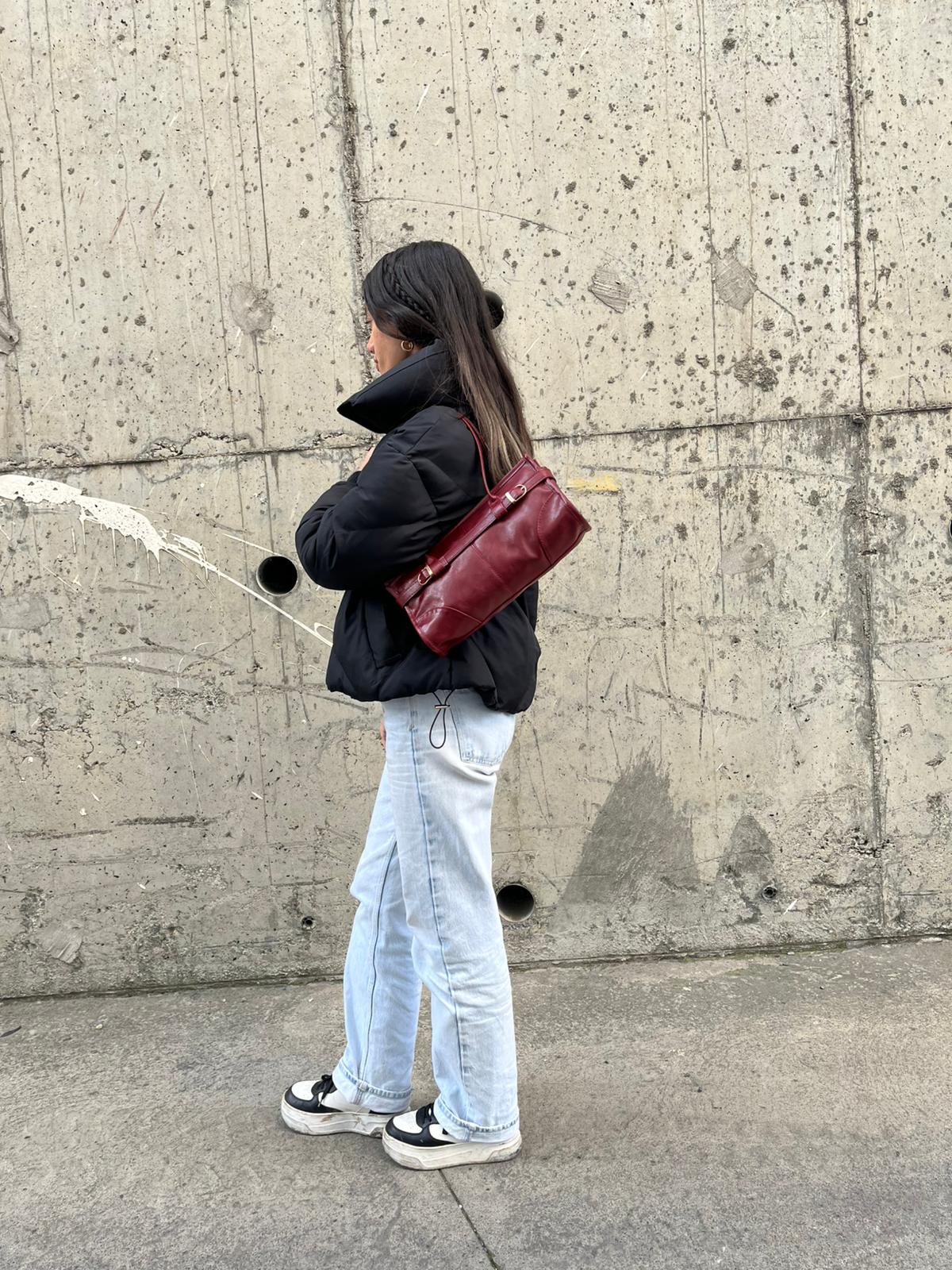 Renna Suni Deri Baget Çanta Bordo