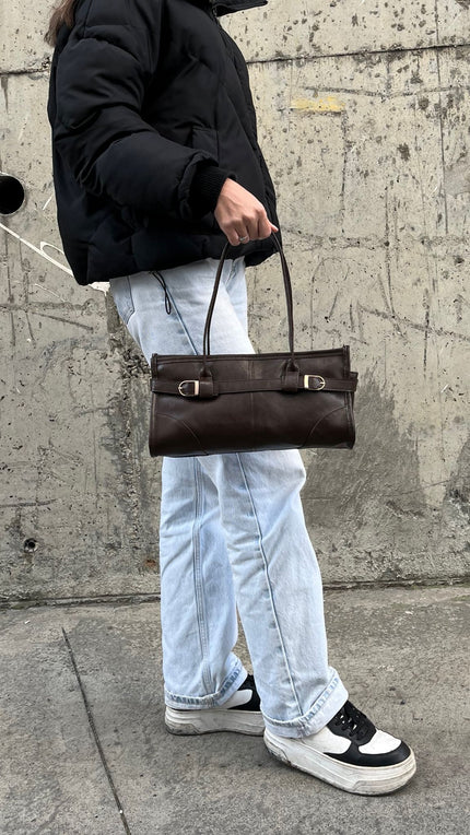 Renna Suni Deri Baget Çanta - Kahverengi