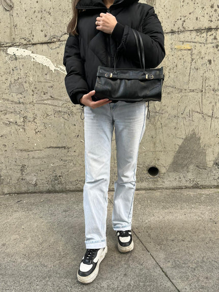 Renna Suni Deri Baget Çanta - Siyah