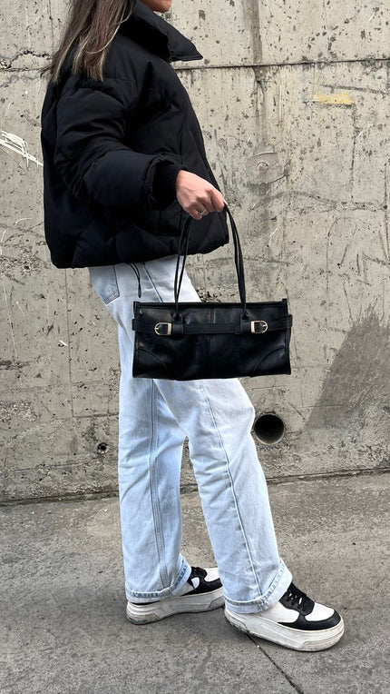 Renna Suni Deri Baget Çanta - Siyah