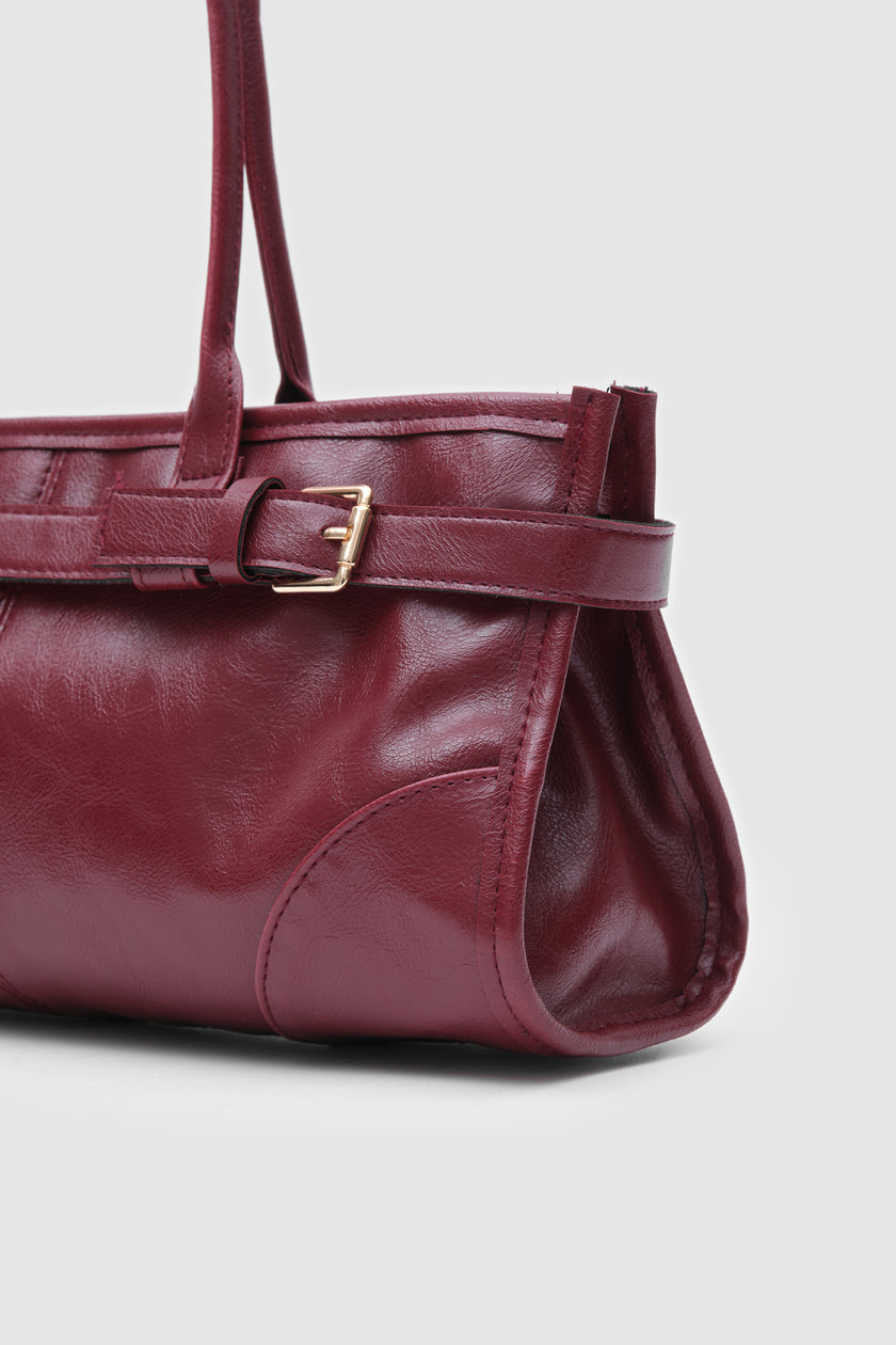 Renna Suni Deri Baget Çanta Bordo