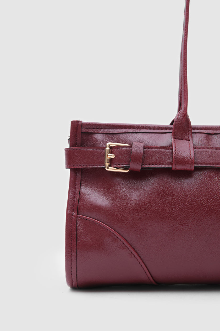 Renna Suni Deri Baget Çanta Bordo