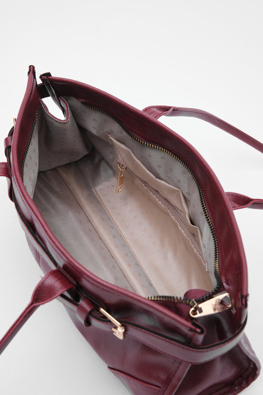 Renna Suni Deri Baget Çanta Bordo