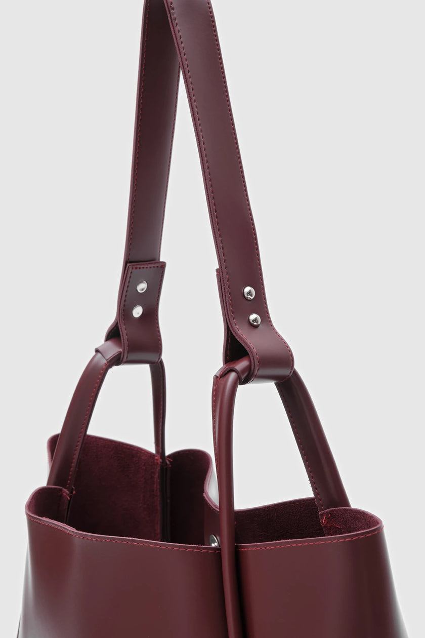 Estiva Suni Deri El ve Omuz Çantası Bordo