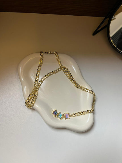 Vip Renkli Baget Gold Y Kolye