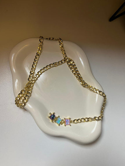 Vip Renkli Baget Gold Y Kolye